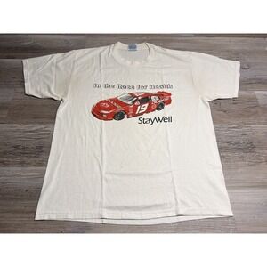 Vintage NASCAR T-Shirt #19 Elliot Sadler Dodge Race For Health Stay Well Size L